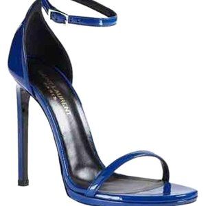 Saint Laurent Jane Leather Ankle Wrap Blue Sandal